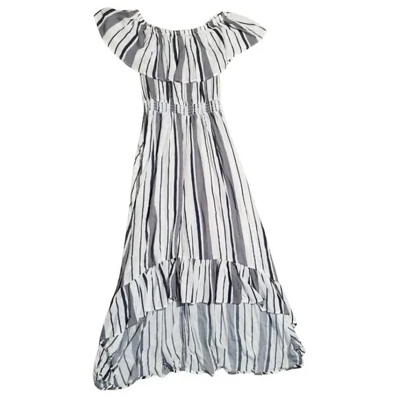 SOLD ! New Look Gray Striped Off Shoulder Casual Maxi Dress Size Small GUC - Picture 12 of 15